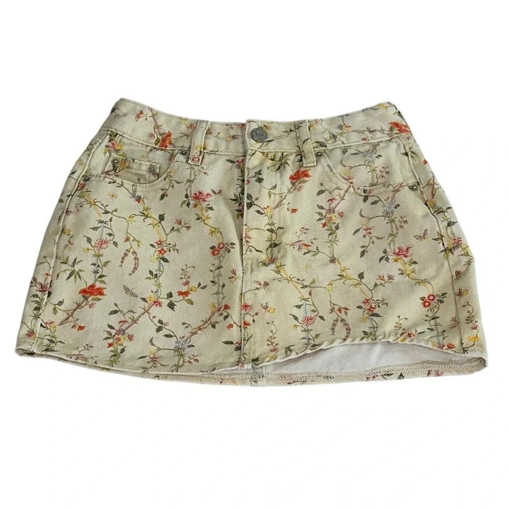PacSun x The‎ Met Floral Botanical  Mini Skirt Cream Multi Size - 22